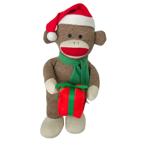 NWOT Gemmy 20" Sock Monkey Christmas Santa Claus Standing Plush Entry Decor - Picture 1 of 6